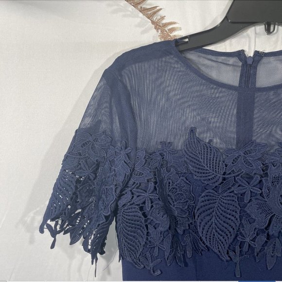 NWT JS‎ Collections [ 4 ] Crochet Embroidered Illusion Gown in Navy #Q261 - Picture 10 of 15